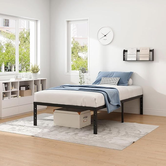 NEW JETO Metal Bed Frame,Twin Size Bed Frame with Storage Space,Heavy Duty Sturdy Mattress Foundation,Easy Assembly,No Box Spring Needed, Black,12 Inch,Twin