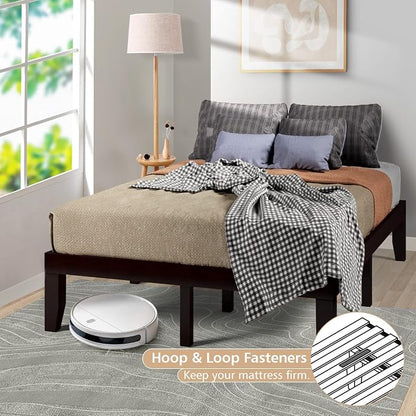 COSTWAY Full Size Wood Platform Bed Frame, 14 Inches Solid Rubber Wood Bed Mattress Foundation with Sturdy Slats Support, Easy Assembly Bed Frame for Home Hotel, No Box Spring Needed (Espresso, Full)