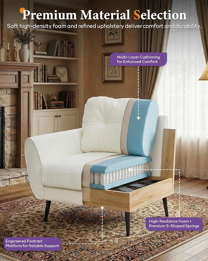 TYBOATLE Accent Chairs Set of 2, Comfy Modern Living Room Chair White Faux Leather Reading Accent Chairs Tufted Mid Century Arm Chair Small Salon Chairs for Office Bedroom (2, White)