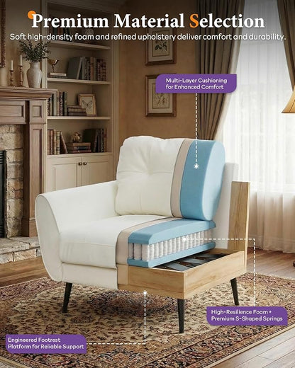 TYBOATLE Accent Chairs Set of 2, Comfy Modern Living Room Chair White Faux Leather Reading Accent Chairs Tufted Mid Century Arm Chair Small Salon Chairs for Office Bedroom (2, White)