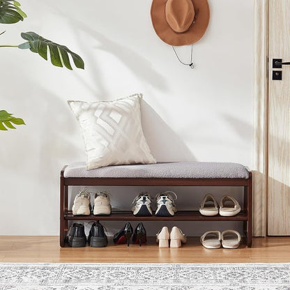 Achicsofar Shoe Rack Bench,2 Tier Solid Wooden Entryway Bench(Gray Lilac) | with Shoe Storage, Shoe Rack with Cushion, for Living Room, Hallway, Garage, 11.8"D x 39.4"W x 16.5"H