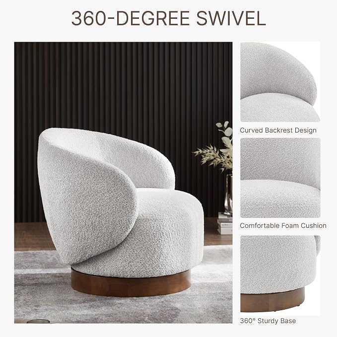KISLOT Swivel Accent Chair Round Barrel Armchair Upholstered Performance Fabric for Living Room Bedroom Waitingroom,2 Box,Light Grey