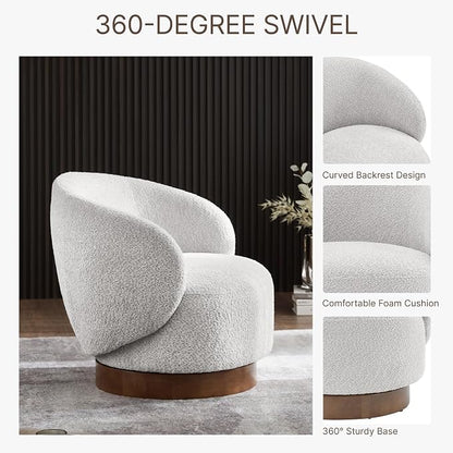 KISLOT Swivel Accent Chair Round Barrel Armchair Upholstered Performance Fabric for Living Room Bedroom Waitingroom,2 Box,Light Grey