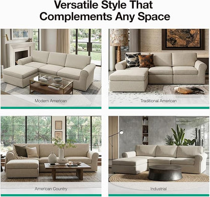 Novilla 108" Modular Sectional Sofa, Modular Sectional Couches for Living Room Bedroom, Chenille Removable Cover Cloud Couch Sectional with Smarts Coil® Support L-Shaped Couch(Beige, 3 Seater)