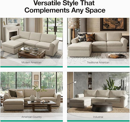 Novilla 108" Modular Sectional Sofa, Modular Sectional Couches for Living Room Bedroom, Chenille Removable Cover Cloud Couch Sectional with Smarts Coil® Support L-Shaped Couch(Beige, Ottoman)