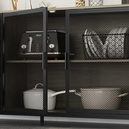 AIEGLE Large Kitchen Hutch Storage Cabinet, Pantry Cabinets with Hutch, Metal Frame Cupboard with Mesh Door, Drawer & Microwave Shelf, Freestanding Kitchen Storage, Rustic (59" W x 15.7" D x 68.5" H)
