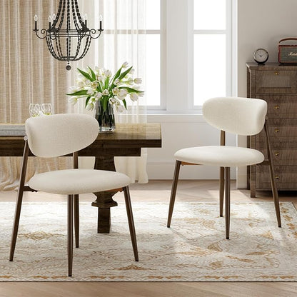 MALOL Dining Chairs Set of 2, Curved Back Kitchen Room Chairs with Metal Legs and Anti Slip Pads, Upholstered Dining Chair for Home and Restaurant, Beige