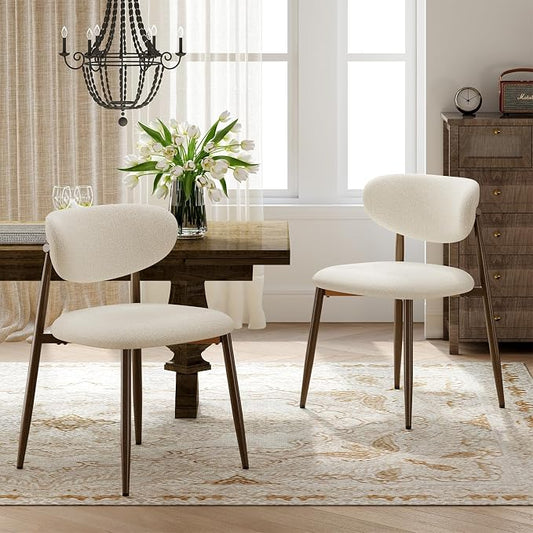 MALOL Dining Chairs Set of 2, Curved Back Kitchen Room Chairs with Metal Legs and Anti Slip Pads, Upholstered Dining Chair for Home and Restaurant, Beige
