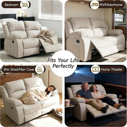 Reclining Loveseat Sofa Leather Recliner Couch 2 Seater Sofa for Living Room, Home Theater Seating(Loveseat,Beige)