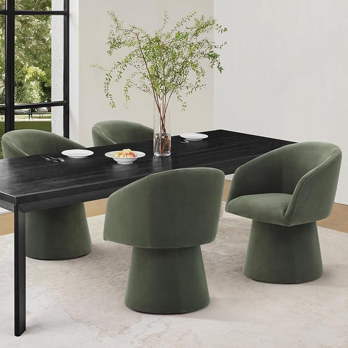 KISLOT Swivel Dining Chairs Set of 1, Upholstered Mid Century Modern Deskchair with Barrel Back, Linen Fabric Kitchen Chairs for Dining Room, Bedroom, Dressing Room, Green