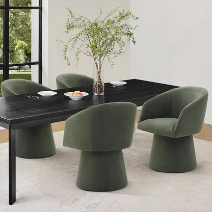 KISLOT Swivel Dining Chairs Set of 1, Upholstered Mid Century Modern Deskchair with Barrel Back, Linen Fabric Kitchen Chairs for Dining Room, Bedroom, Dressing Room, Green