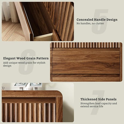 LYNSOM Walnut Fluted 8 Drawer Dresser, 50" Wide Wooden Chest of Drawers for Bedroom, Curved Profile Design, Mid Century Modern Dresser Storage Organizer Closet for Living Room, Hallway, Entryway