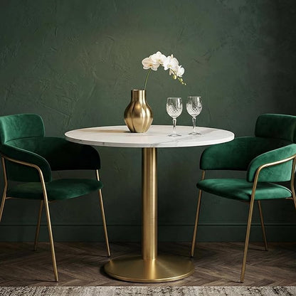 30 Inch Round Dining Table, Modern Tulip Bistro Table with White Faux Marble Top and Weighted Gold Pedestal Base, Small Kitchen Table for 2-4 People, Mid Century Style for Dining Room, Cafe, Office