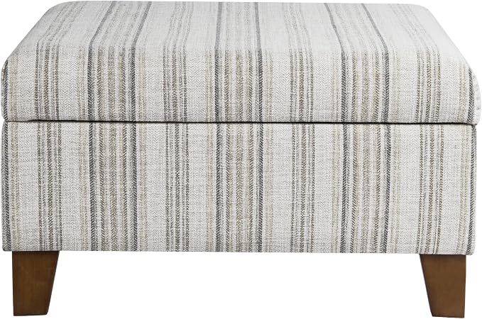 HomePop Harper Luxury 28" Square Storage Ottoman - Gray Striped Pattern