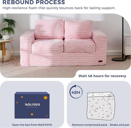 MAXYOYO Boneless Loveseat Sofa Couch for Adults, Floor Bean Bag Couch Sofa | Faux Fur Sofa with Armrests and Back Support, Plush Foam Filled Lounge Couch, Cozy Bean Bag Couch for Living Room, Apartment