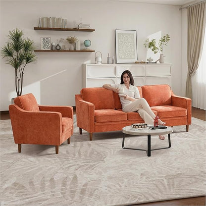 Kingfun Accent Chair, Living Room Chairs, Mid Century Reading Armchair, Chenille with Solid Wood Foot, Upholstered Modern Decor for Bedroom, Apartment