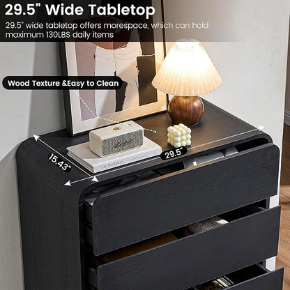 Standifurno 29.5’’ W Dresser for Closet, Black Drawers with Curved Design, Chest Drawer with 5 Drawers, Vertical Drawer with Large Storage, Wooden Dresser for Living Room, Nursery, Entryway