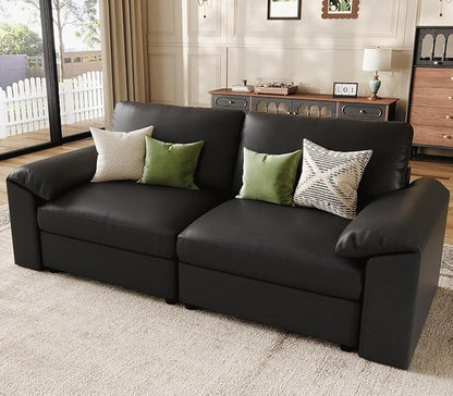 EASE MOOSE Loveseat Sofa for Living Room,Oversized Deep Seat Modular Sectional,Classic Comfy 2 Seater Sofas,Scratch Resistant Faux Leather Couch for Small Spaces, Black