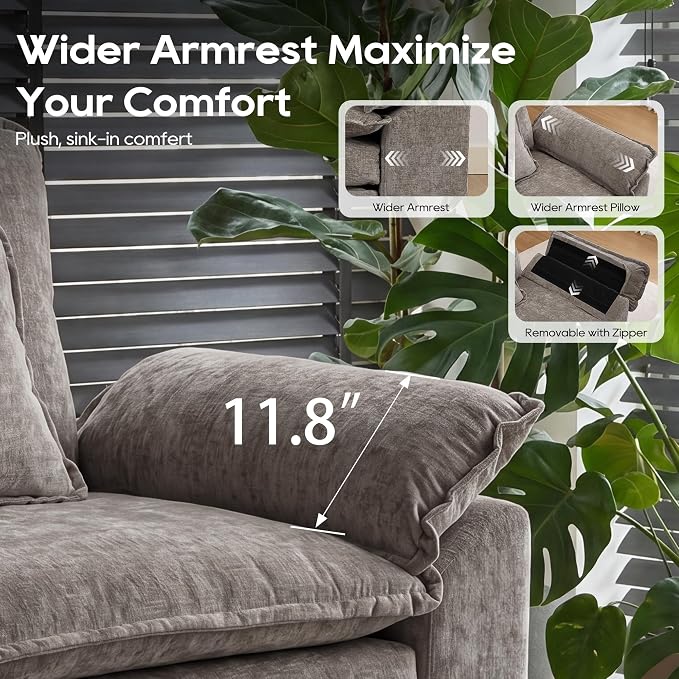 URRED Oversized Modular Sectional Sofa, 157" U Shaped Modern Comfy Cloud Couch with Movable Ottoman & Pillows, Deep Seat Couches for Living Room, Bedroom or Apartment (Chenille Gray, 157" U Shaped)