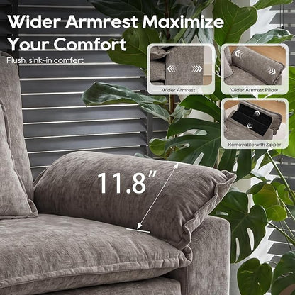 URRED Oversized Modular Sectional Sofa, 157" U Shaped Modern Comfy Cloud Couch with Movable Ottoman & Pillows, Deep Seat Couches for Living Room, Bedroom or Apartment (Chenille Gray, 157" U Shaped)