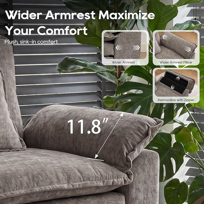 URRED Oversized Modular Sectional Sofa, 122" L Shaped Modern Comfy Cloud Couch with Movable Ottoman & Pillows, Deep Seat Couches for Living Room, Bedroom or Apartment (Chenille Gray, 122" L Shaped)