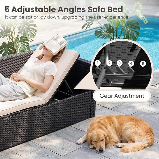 Devoko Patio Sofa,Outdoor Furniture Set 4 Pieces,Wicker Sectional Couch with Glass Desktop and 75.9in Wide Backrest for Backyard, Deck,Porch & Poolside(Black)