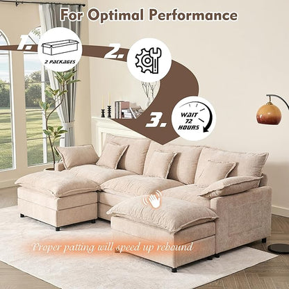 GOSUHI 108" U-Shaped Modular Cloud Couch, Chenille Flat White | Cloud Comfort, Deep Seat, Couches for Living Room, Removable&Machine-Washable Covers, Movable Ottoman, Modular Sectional Sofa