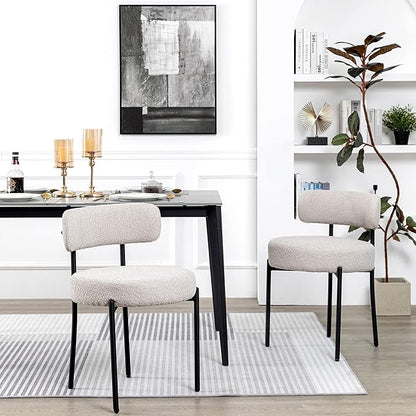DYHOME Light Grey Boucle Dining Chairs Set of 6, Mid Century Modern Upholstered Kitchen Chairs with Metal Legs, Round Modern Dining Room Chairs