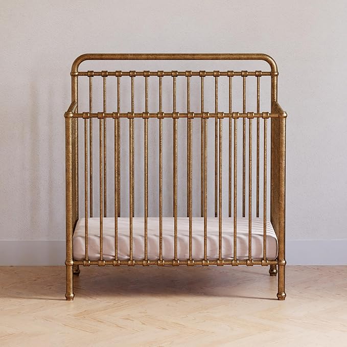 Namesake Winston 4-in-1 Convertible Mini Crib w/Wheels Durable Metal | GREENGUARD Gold Certified - Portable, Metal Baby Crib w/ Removable Wheels - Converts to Toddler Bed, Daybed & Twin Size Bed