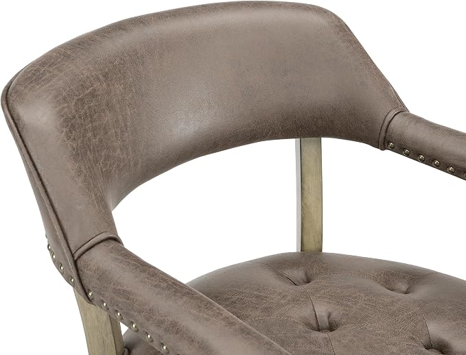 LEEMTORIG Set of 6 Dining Chairs with Casters and Arms, Rolling Dining Chairs with Wheels for Elderly, Ergonomic Wide Seat Wooden Office Desk Chairs, 26"D x 25.2"W, Grey Legs & Dark Brown SY-1318-DK