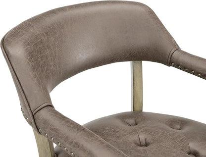 LEEMTORIG Set of 6 Dining Chairs with Casters and Arms, Rolling Dining Chairs with Wheels for Elderly, Ergonomic Wide Seat Wooden Office Desk Chairs, 26"D x 25.2"W, Grey Legs & Dark Brown SY-1318-DK