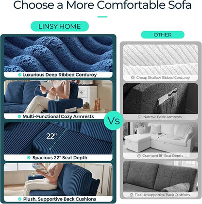 LINSY HOME Sectional Sleeper Sofa with Pull Out Couch Bed for Living Room (Blue) | Plush Corduroy