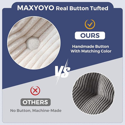 MAXYOYO Oversized Loveseat Sofa Couch, Upholstered Bean Bag Chair Cloud 3-Seat for Adults, Boneless Couch with Tufted Cushion & Pillows, Sofa in A Box, No Assembly Required, Beige