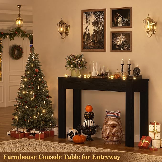 Armocity Console Table, Small Farmhouse Wood Entryway Table, Sofa Tables Narrow Long Behind Couch, Entry Table for Entrance, Hallway, Living Room, 32", Embossed Black