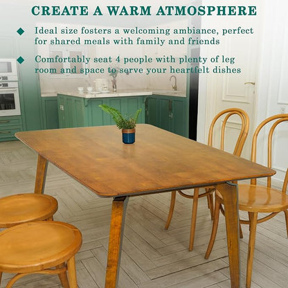 Acacia Verve 48" Solid Wood Dining Table for 4, Rectangular Acacia Wood Kitchen Table, Modern Farmhouse Style, Rustic Natural Finish, Dining Room Furniture, Seats 4 Comfortably, Caramel