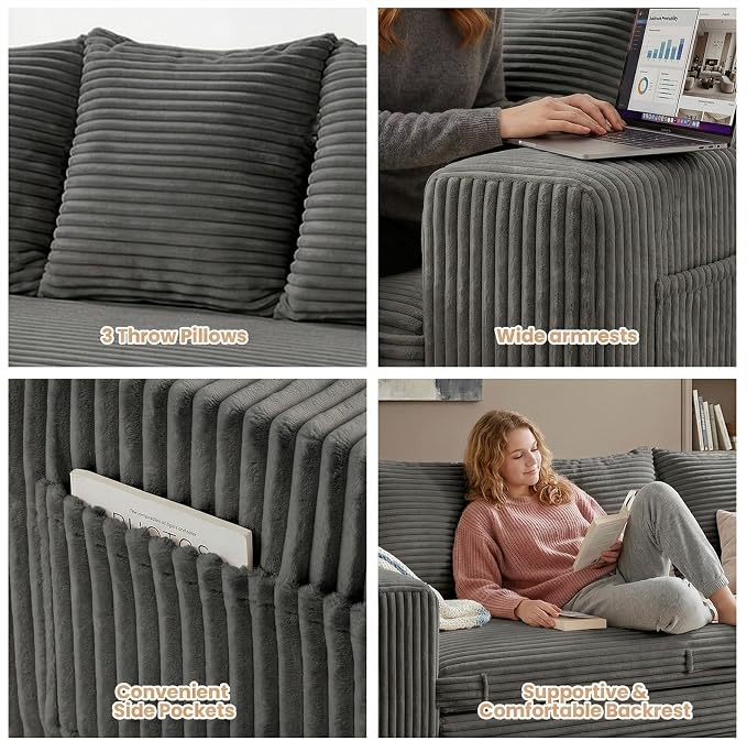 Boneless Couch Sofa Bed, 70'' Convertible Tri-Folding Futon Sleeper with Handle & Side Pockets, Pull Out Couch Bed with Hook and Loop No Assembly for Small Space,Living Room & Bedroom