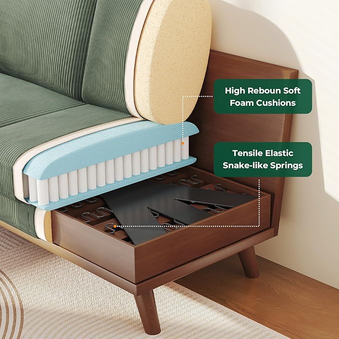 Vesgantti 68" Comfy Green Corduroy Loveseat Sofa, 2 Seater Deep Seat Couch with Spring Cushion, Solid Wood Frame for Living Room, Bedroom, Office