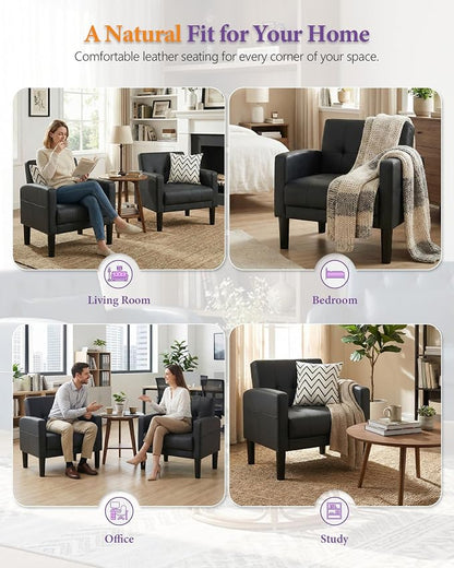 TYBOATLE Accent Chair Set of 2 Living Room Chairs Cozy Tufted Mid Century Modern Black Accent Chairs with Arms for Bedroom Comfy Reading Arm Chair Small Chairs for Small Spaces Office(2, Black)