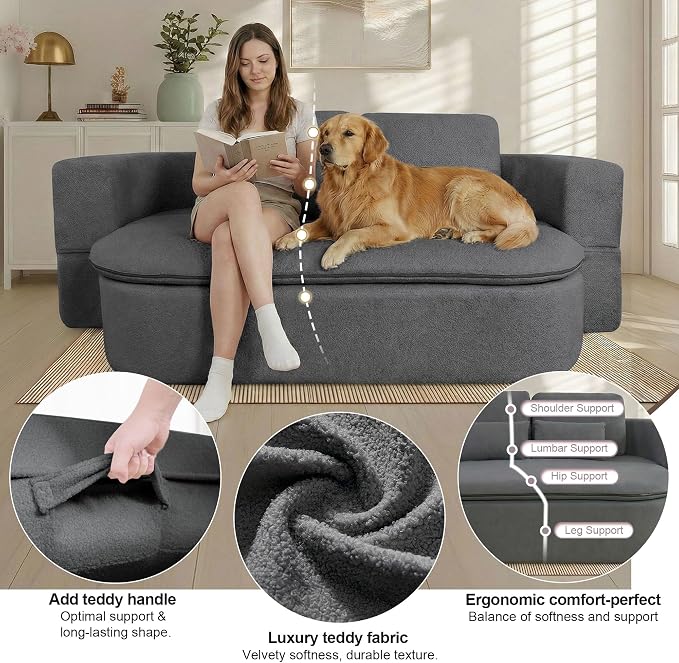 75" Boneless Couch Bed,Fold Up Sleeper Sofa for Adults, Memory Foam Floor Couch with 4 Pillows & Blanket, No Assembly Foldable Guest Bed for Apartment,Living Room