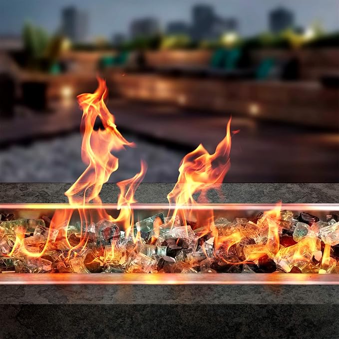Onlyfire 10 lbs Fire Glass Rocks 1/4 Inch, Reflective Tempered Glass for Propane Fire Pit & Gas Fireplace, High Luster Firepit Glass Stones for Fire Table, Onyx Black+Platinum+ Light Green