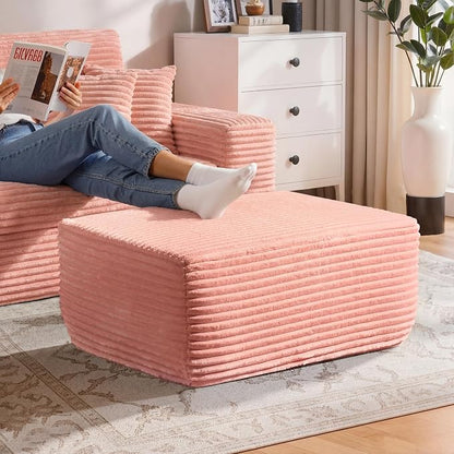 37" Plush Boneless Ottoman, Upholstered Cloud Footrest for Boneless Couch in a Box,Oversize Poufs for Living Room & Bedroom Sofa Ottoman,Comfy Seating with Dense Foam, Pink (Plush Corduroy Fabric)