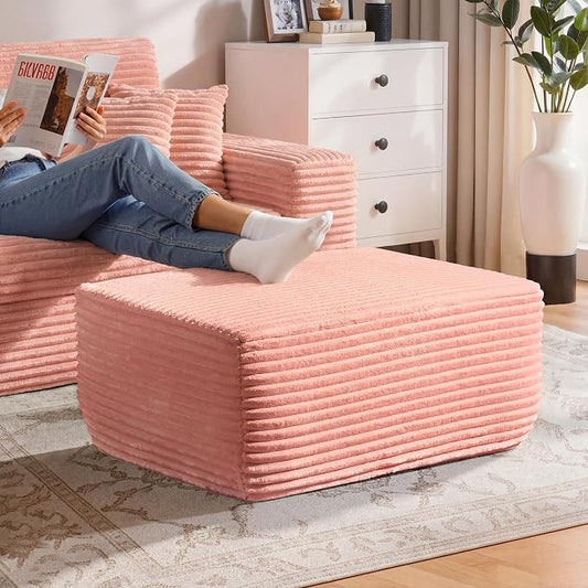 37" Plush Boneless Ottoman, Upholstered Cloud Footrest for Boneless Couch in a Box,Oversize Poufs for Living Room & Bedroom Sofa Ottoman,Comfy Seating with Dense Foam, Pink (Plush Corduroy Fabric)