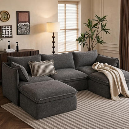 Cloud Modular Sectional Sofa, Oversized Deep Seat Comfort, Luxe Chenille | Fully Removable Washable Covers, Memory Foam Seat Cushions, Storage Ottoman, Premium Fabric