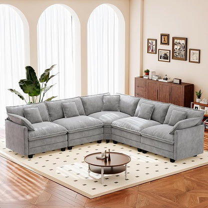 113.8" Modular Sectional Sofa,Cloud Couch for Living Room,Modern Deep Seat Sofa 5 Seater Chenille Fabric Comfy L Shaped Couches with Throw Pillows for Apartment