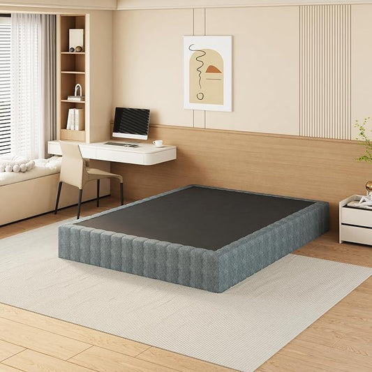 NHODIR High Profile Box Spring Full, 9 Inch Heavy Duty Metal Bed Base, Upholstered Fabric Foundation with Easy Assembly, Noise-Free Support