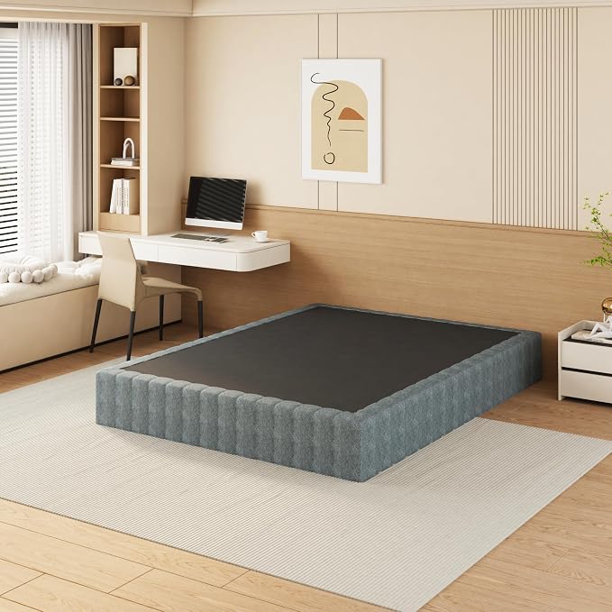 NHODIR 9 Inch Box Spring Queen Size Bed Base, Heavy Duty Metal Queen Mattress Foundation with Upholstered Fabric Cover, Noise Free, Easy Assembly, Black