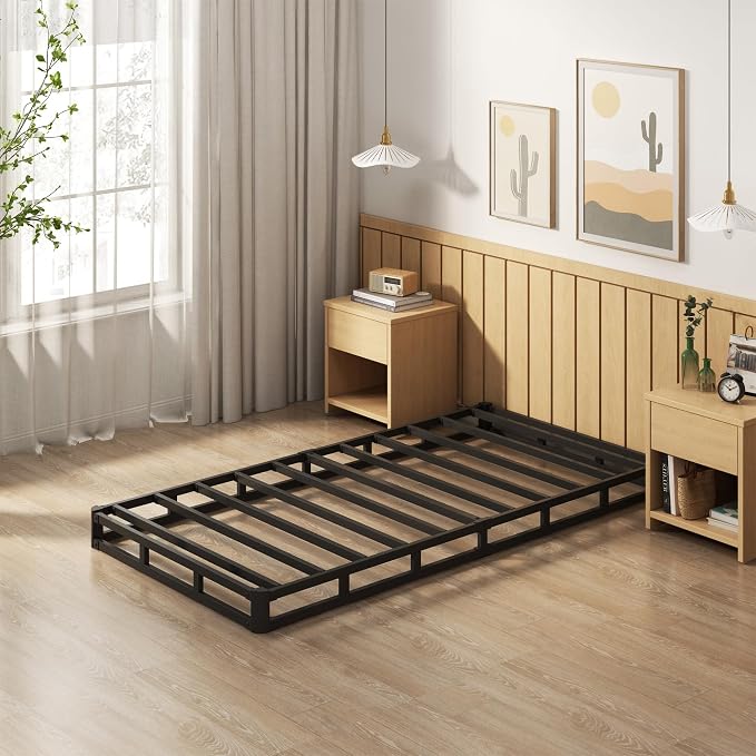 EMODA 5 Inch Twin Box Spring Bed Base, 1500 LBS Heavy Duty Metal Mattress Foundation with Fabric Cover, Easy Assembly