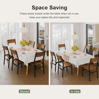 Feonase Dining Chairs Set of 6, Modern Kitchen Chairs with Ergonomic Backrest, MDF Board and Metal Legs, Dinner Chairs for Dining Room, Kitchen and Living Room, Walnut