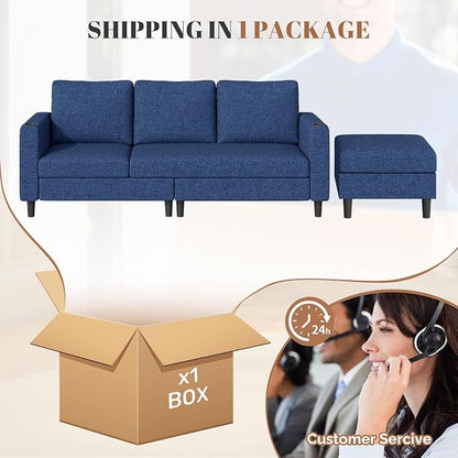 Luxanimarion Upholstered Sectional Sofa and Couches, 78'' L Shaped 3-seat Sofa forLiving Room, Apartment, Lounge,Bedroom-Washable Covers Convertible Sofas(Linen Fabric,Blue)