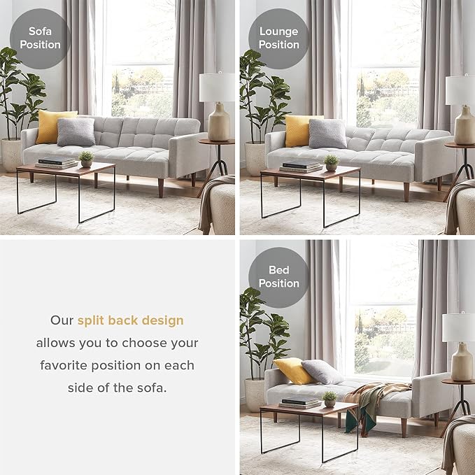 mopio Aaron 76.8" Couch, Small Futon Sofa Bed, Sleeper, Loveseat, Mid Century Modern Futon Couch, Sofa Cama, Couches for Living Room, Bedroom (Light Gray, Fabric)